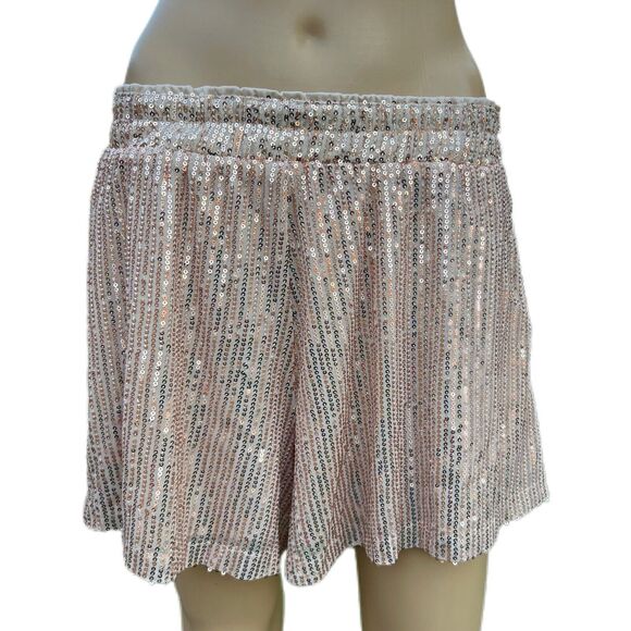 Cotton Bleu Women Gold Sequin Shorts Stretchy Waist lined Size X-Large - Picture 2 of 10